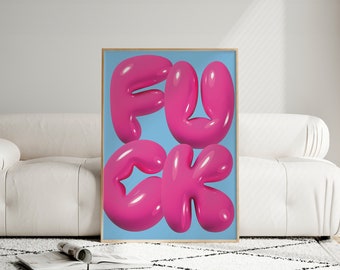 Pink F*ck Wall Poster, Funny Wall Art,Pink Dorm Room Decor, Pink Funky Wall Art, Digital Download, Trendy Printable Wall Art, Room Decor