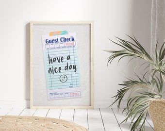 Guest Check Print, Guest Check Poster, Digital Download, Receipt Poster, Trendy Wall Decor, Retro Wall Art, Funny Wall Art