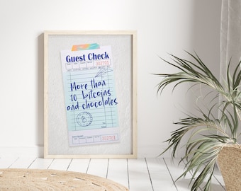 Guest Check Print, Guest Check Poster, Digital Download, Receipt Poster, Trendy Wall Decor, Retro Wall Art, Funny Wall Art
