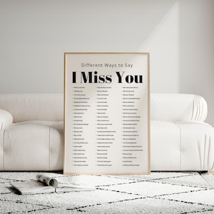 Póster "Te extraño", diferentes formas de decir "te extraño", arte de pared sentimental, impresión de carta de amor, tipografía emocional, descarga digital