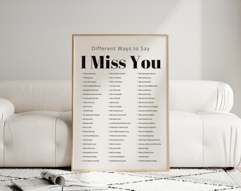 I Miss You Poster, Different Ways to Say I Miss You, Sentimental Wall Art, Love Letter Print, Emotional Typography, Digital Download