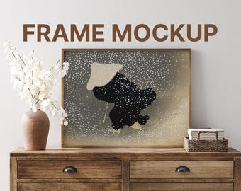 Rustic Frame Mockup – Boho Wall Art PSD – Wooden Frame Interior Scene