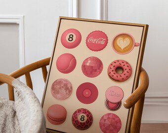 Pink Aesthetic Wall Art - Trendy Pop-Art-Poster, modernes Raumdekor, Girly Wanddruck, Y2K Retro Art, lustiger Galeriedruck für Schlafzimmer