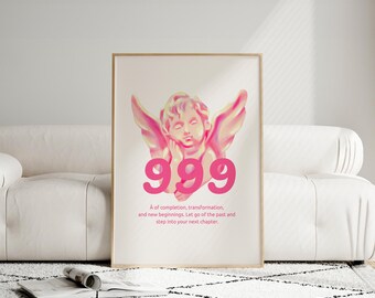 999 Angel Number Print, Spiritual Transformation Art, Celestial Wall Decor, Y2K Aesthetic Poster, Manifestation Print, Digital Download