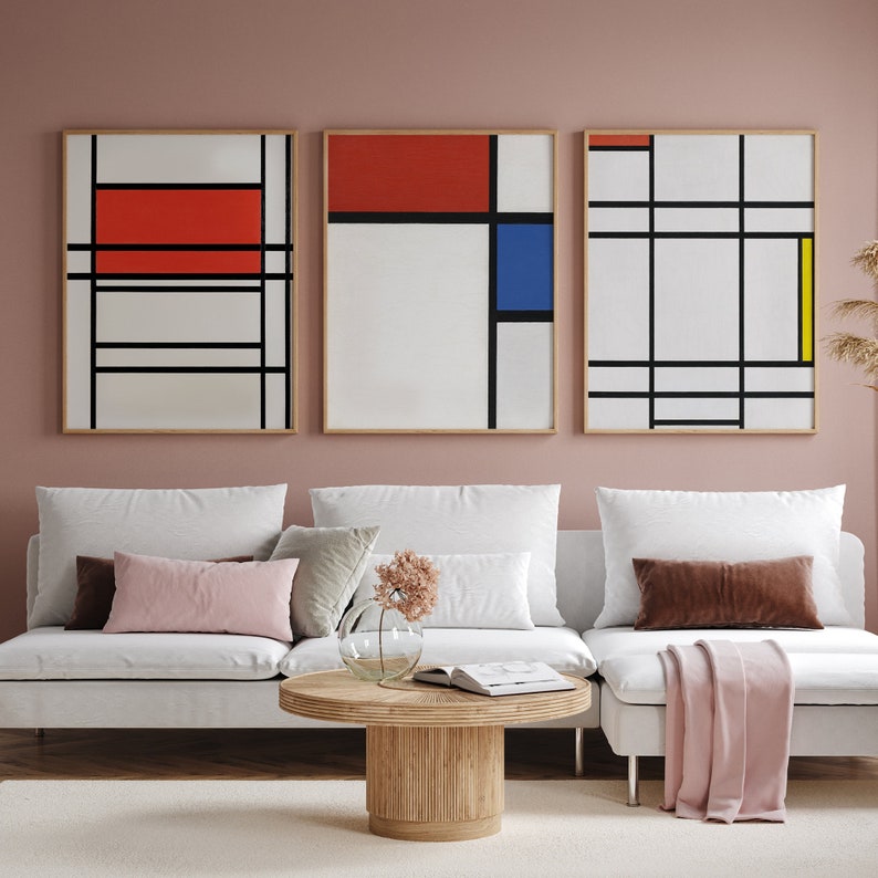 Piet Mondrian Print, Set of 3, Geometric Wall Set, Piet Mondrian ...