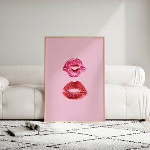 Kiss Lips Wall Art Trendy Poster Funky Print Lips Print Trendy Digital Prints Preppy Dorm Trendy Art Print  Fashion Wall Art Make Up Wall