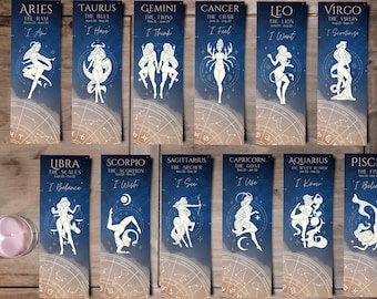 Printable Zodiac Bookmarks Set – Astrology Digital Download, Horoscope Gift for Readers