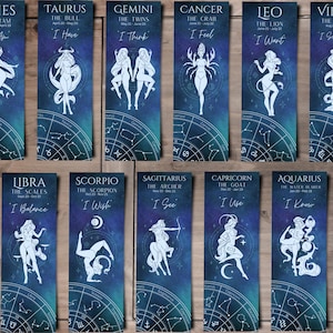 Printable Zodiac Sign Bookmarks, Instant Download, Zodiac Gifts, Book Lover Gift, Blue Zodiac Bookmarks, Celestial Bookmark, Astrology Signs