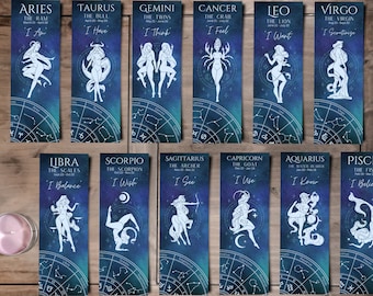 Printable Zodiac Bookmarks Set – Astrology Digital Download, Horoscope Gift for Readers