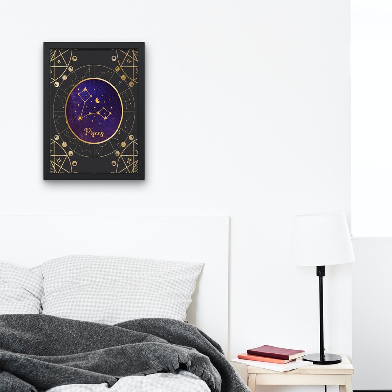 Printable Pisces Zodiac Constellation Wall Art, Astrology Wall Decor