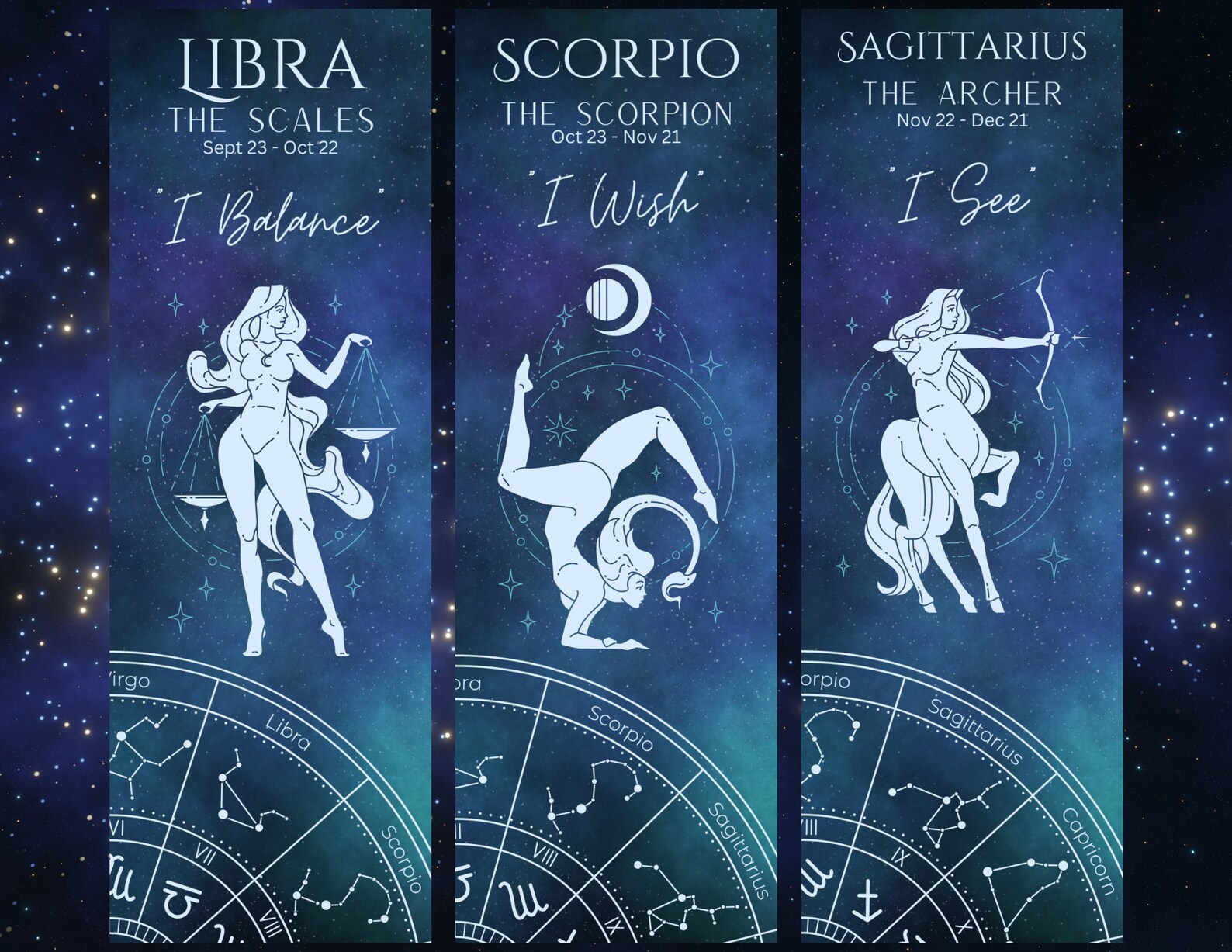 Printable Zodiac Sign Bookmarks, Instant Download, Zodiac Gifts, Book Lover Gift, Blue Zodiac