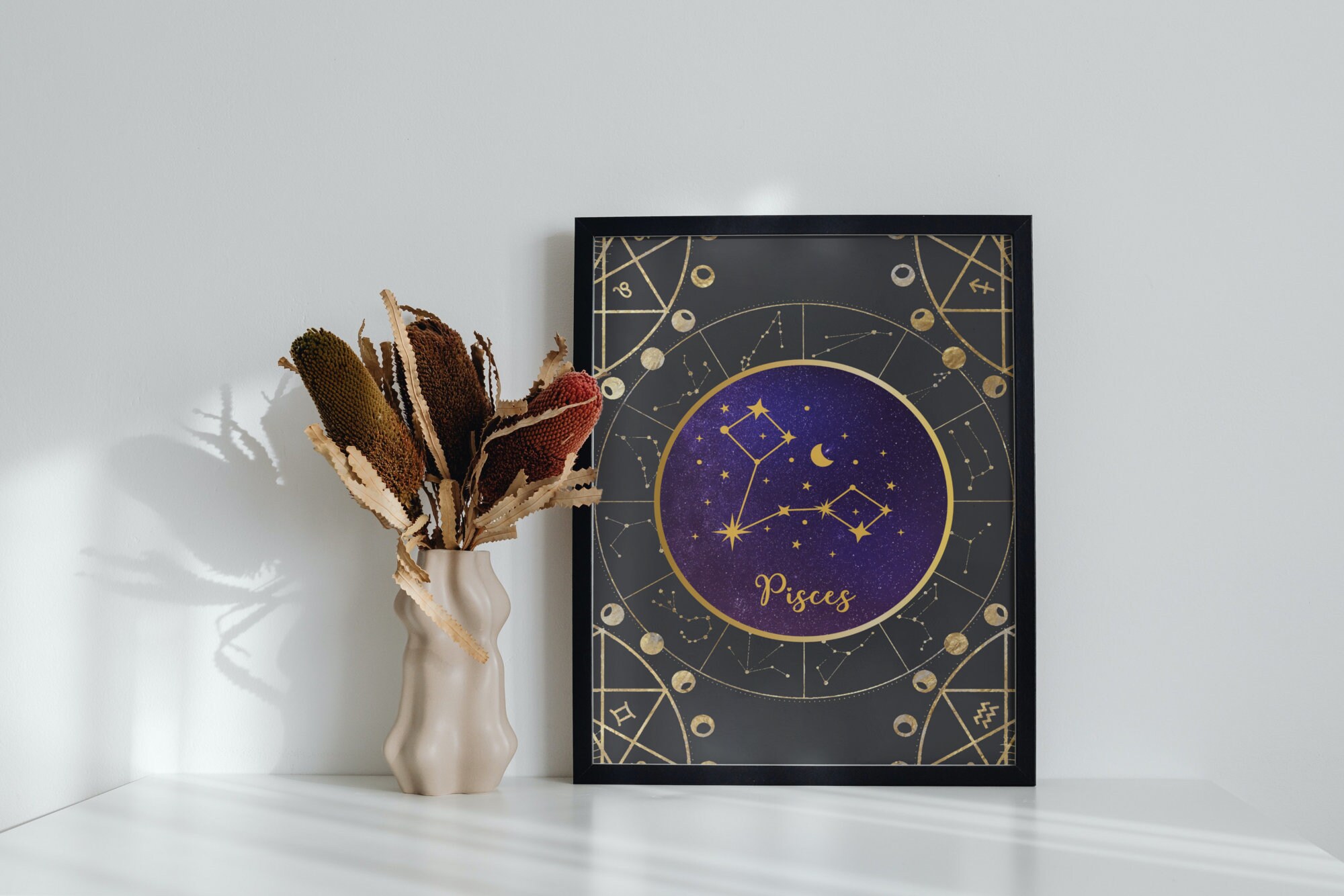 Printable Pisces Zodiac Constellation Wall Art, Astrology Wall Decor