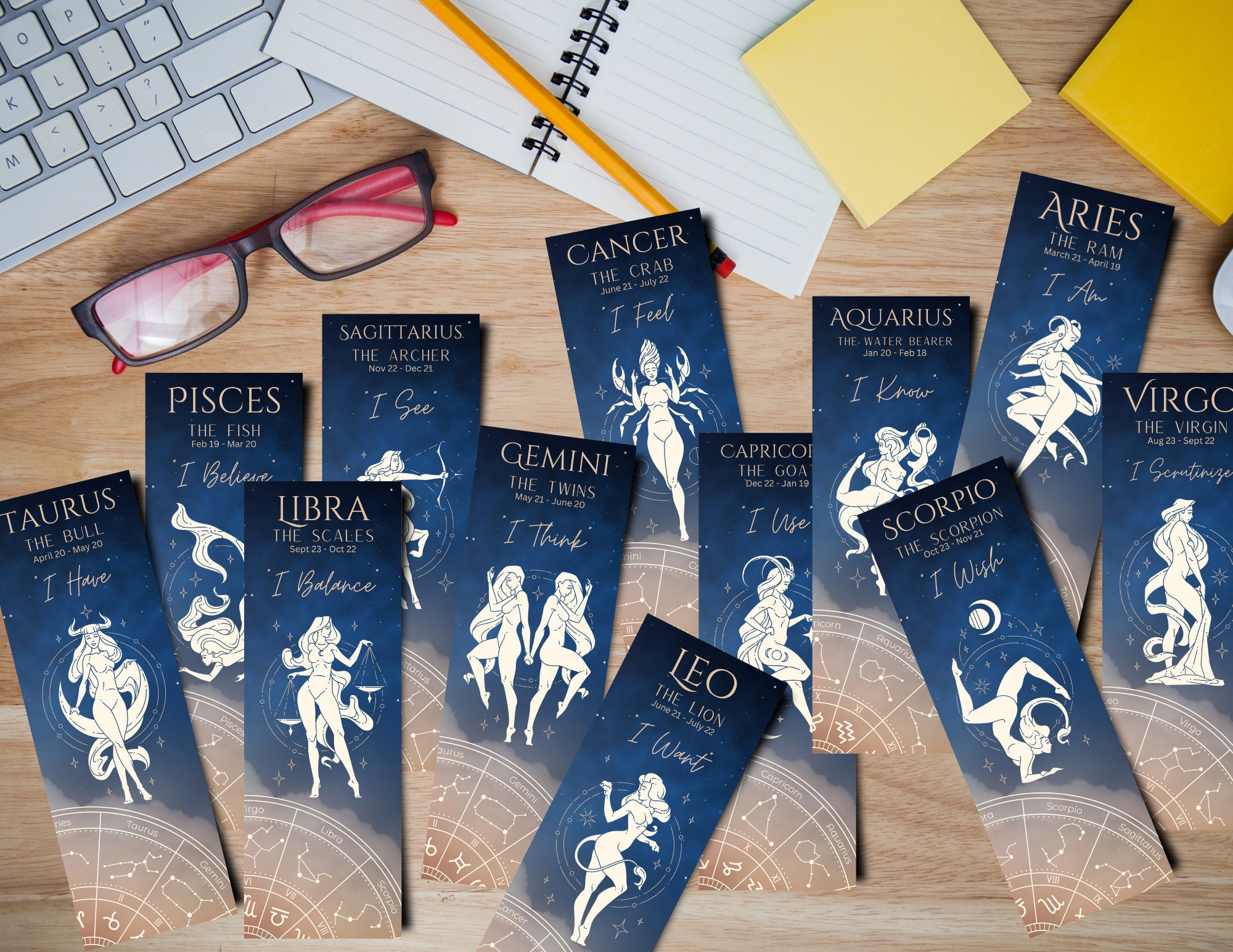 Printable Zodiac Sign Bookmarks, Instant Download, Zodiac Gifts, Book ...