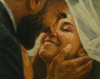 Custom Wedding Oil pastel Painting on paper, Custom Portrait Painting, Couple Portrait Painting from Photo, Custom Anniversary Gift.