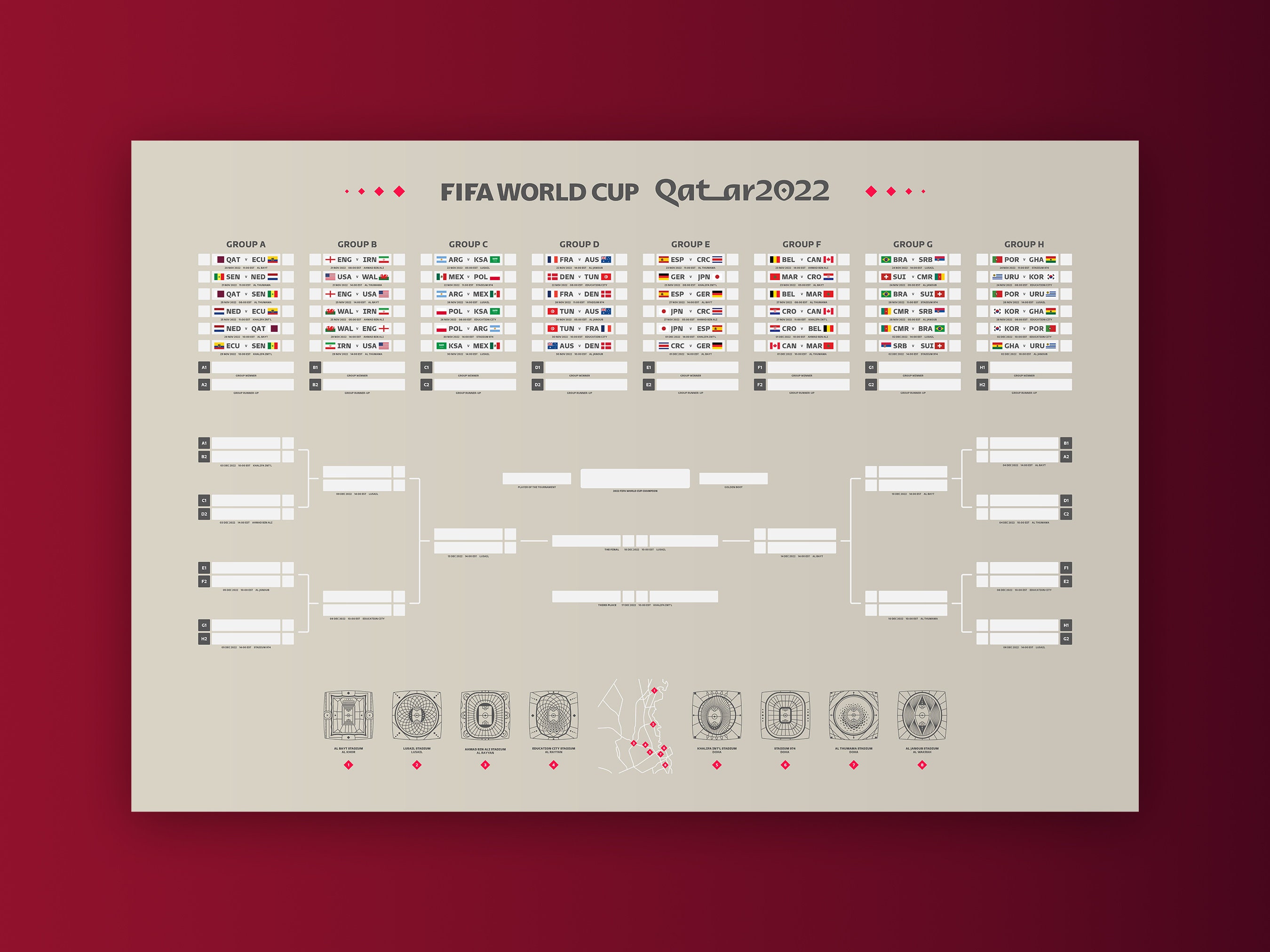 Qatar World Cup 2022 Printed Wall Chart