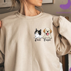 Custom Dog Cat Face Sweatshirt, Gift for Dog Mom, Pet Portrait Shirt, Personalized Pet Memorial Gift, Dog Mom Sweatshirt, New Dog Owner Gift