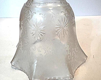 Vintage Etched Glass Chandelier Ceiling Fan Shade Starburst Fleur-de-Lis 4.5" L