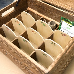 GLOCHYRA Seed Storage Box Garden Seed Packet Storage Organizer Seed Box  with dividers, Comes with 10 Seed envelopes, 10 Plant Labels