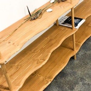 low wooden bookcase wavy shelf room divider handmade bookshelf