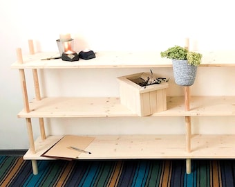Handmade Mid Century Modern Bookcase: Scandinavian Pine Montessori Shelves for living room
