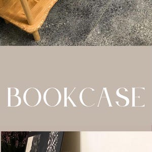May include: A tall, multi-tiered wooden bookcase featuring natural live-edge shelves with a light brown finish. The unit is supported by cylindrical wooden dowel legs and includes the text GARKUSHA HOME, BOOKCASE, and REAL HANDMADE.