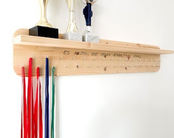 Custom Medal Holder Personalised Sports Medal Hanger With Trophy Shelf Solid Wood Custom Award Gift Shelf