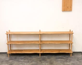 Handmade Low Wooden Bookcase Wavy Shelf Room Divider handmade bookshelf