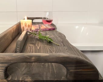 Bandeja de bañera de lujo de madera, bandeja de baño tipo spa, organizador de baño minimalista, diseño premium, regalo para el cuidado personal.