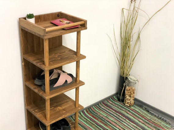 Shoe Rack Wooden Shelf MCM Furniture Mid Century Modern Handmade