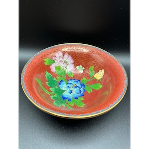 Vintage Enamel Cloisonné Bowl With Flowers
