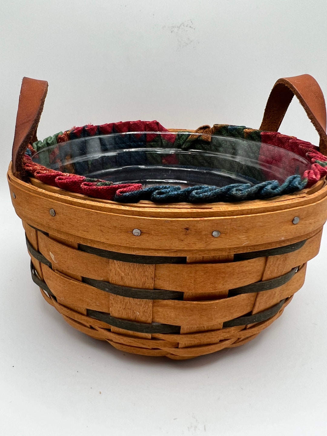 Vintage Longaberger Colors of Autumn Round Basket With Leather Etsy