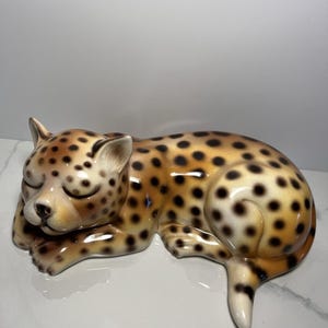 VTG MCM Cheetah Cub Hand Painted Made In Italy Ceramic Leopard Sculpture