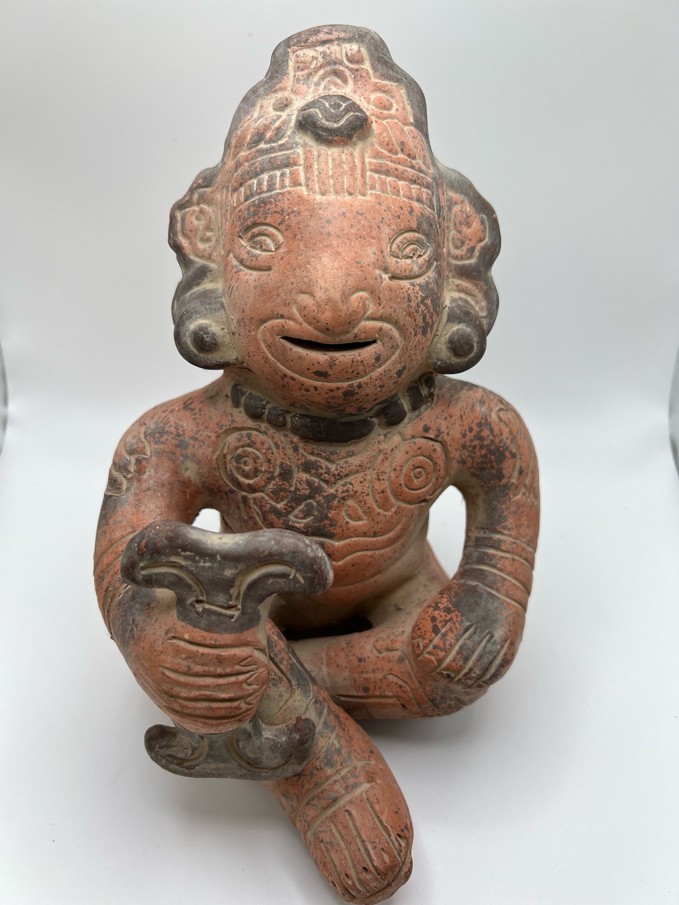 マヤ・アステカの座る神テラコッタ粘土彫刻像 古代文化 陶器製人形 マヤ・アステカの座る神テラコッタ粘土彫刻像 古代文化 陶器製