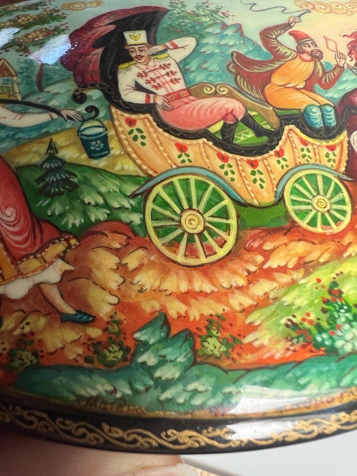 VTG Russian Palekh Lacquer Box Hand Painted Folk Art Signed