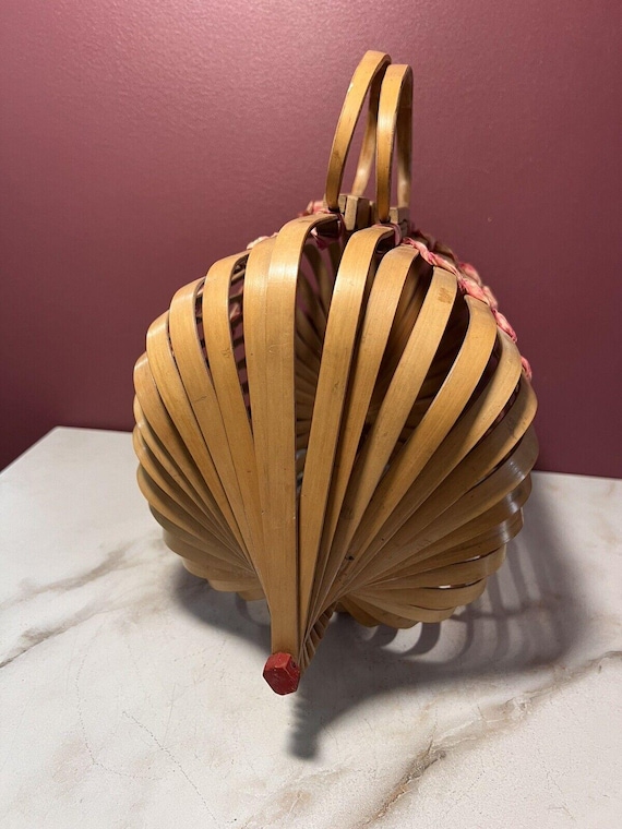 美品 FOLDING BAMBOO MINI Bamboo Folding Basket Vintage Small Size Boho Fruit Basket