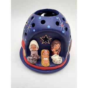 Nativity Scene Tealight Holder Ceramic Christmas Decor Star Moon Peruvian