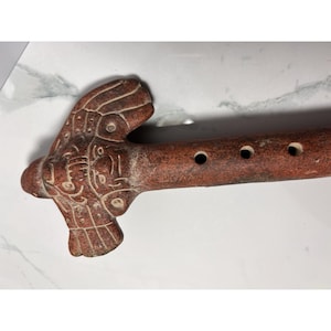 VTG Aztec Mayan Clay Flute Folk Art