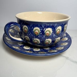 VTG Polish Hand Made Cup And Saucer Boleslawiec Ceramic