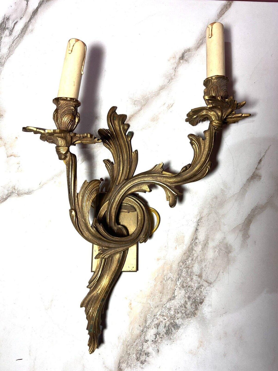 Antique Solid Brass Ornate Electric Wall Candelabra Sconce Light ...