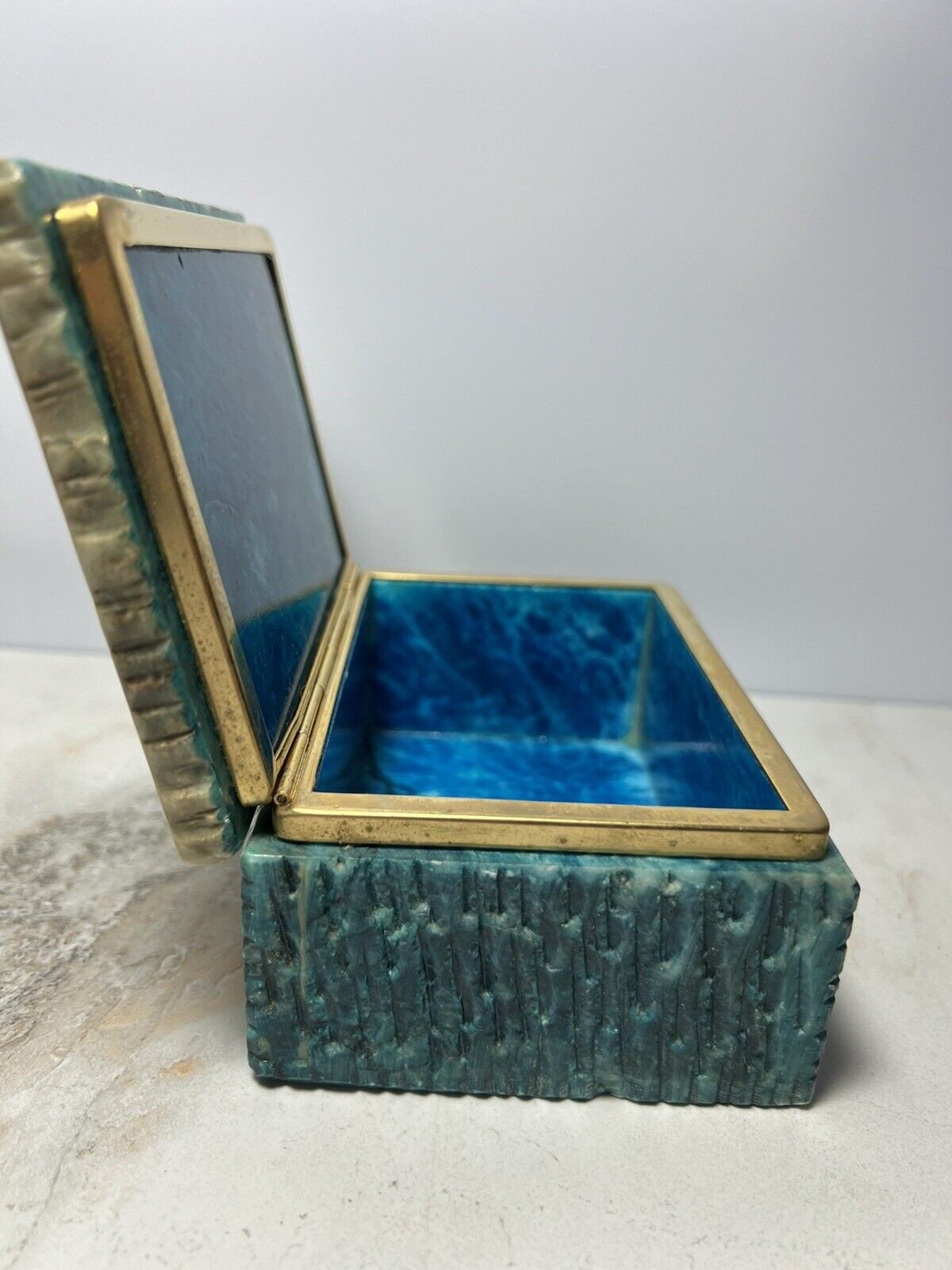 Vintage Italian Alabaster Jewelry Box - Exquisite Turquoise