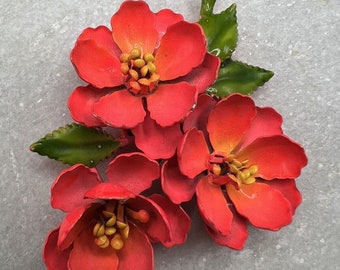 Large Pink Flower Enamel Vintage Brooch