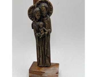 VTG Holy Family Pewter Statue Figurine On Marble Base Italy