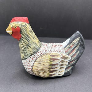 Paper Mache Chicken Hand Painted Folk Art Farm House Kitchen Decor Realistic