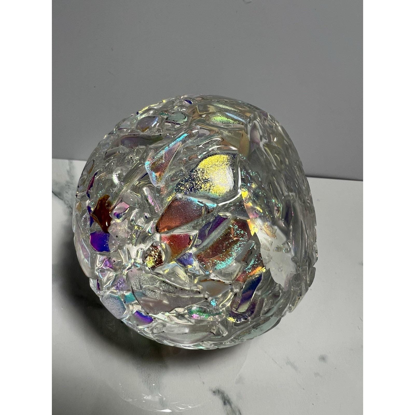Glass Eye Studio White Rainbow Ice Storm Paperweight Art
