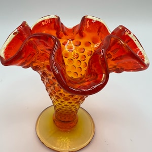 Vintage Fenton Hobnail Amberina Glass Small Vase