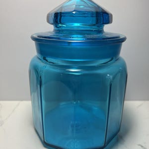 VTG LE Smith Blue Glass Canister Jar With Lid Paneled Pattern