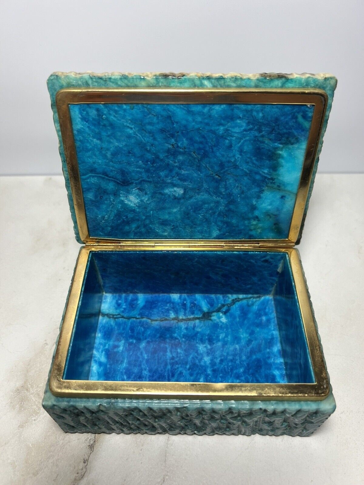 Vintage Italian Alabaster Jewelry Box - Exquisite Turquoise
