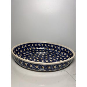 Boleslawiec Polish Pottery Oval Serving Bowl Peacock Eye Handmade Poland 11in