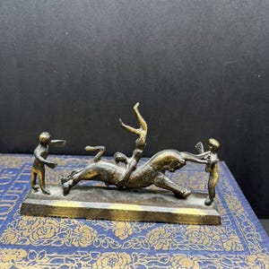 Antique Brass Art Sculpture Bull Riding Rodeo Bronze