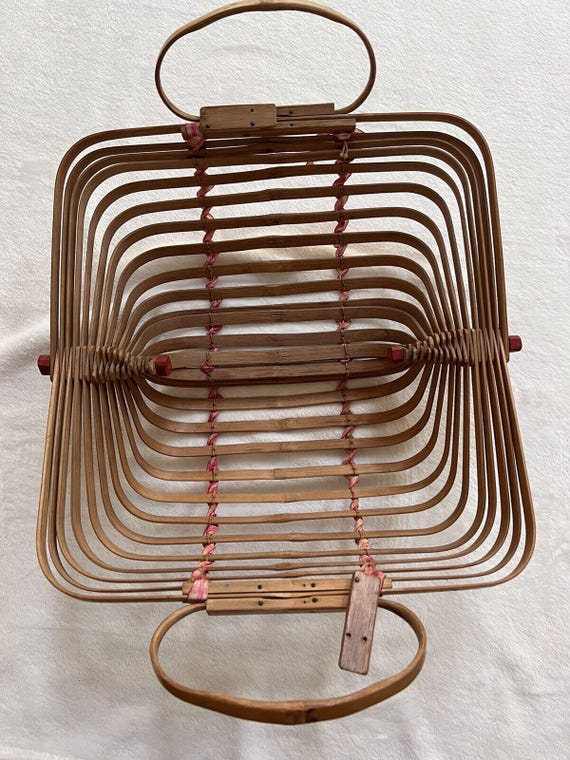 Vintage Bamboo Folding Purse Japanese Collapsible Basket